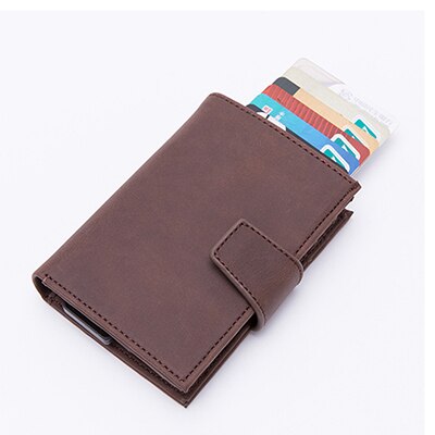 BISI GORO anti rfid Automatic credit card case Multi-function protection porta tarjetas Name Card aluminium men wallet: Coffee x-45