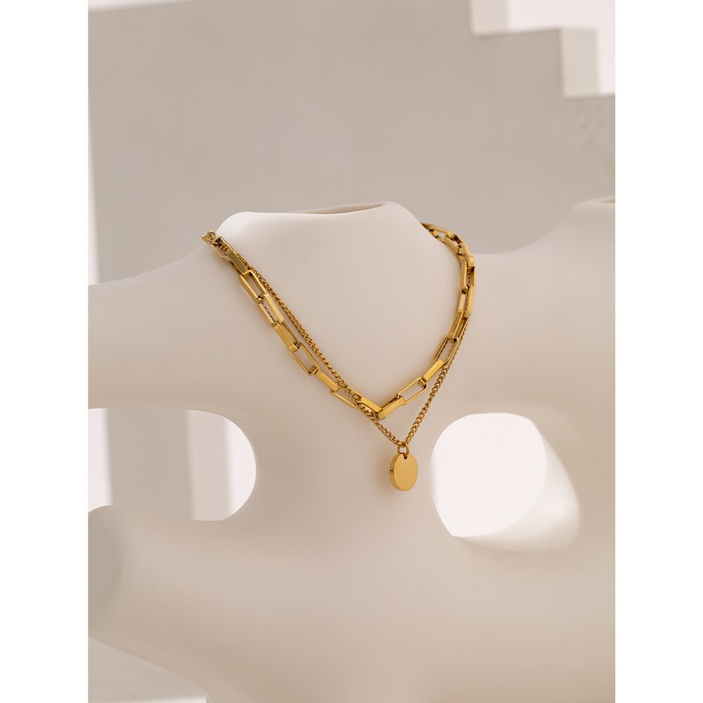 Yhpup-pulsera de Metal de acero inoxidable para mujer, brazalete de cadena con textura chapada en 18 K, joyería para mujer, de Navidad