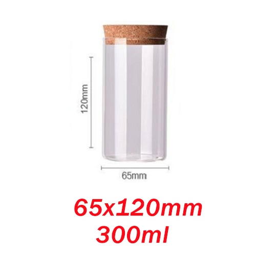 9 storlekar glasburk med lock kork kolumn lufttät burk förvaringsflaskor burkar korn teblad kaffebönor godis matburk: 65 x 120mm 300ml
