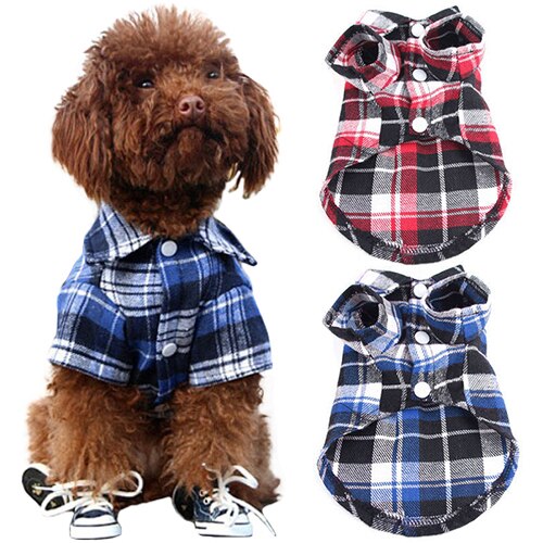 TINGHAO Hond kleren Leuk Huisdier Puppy Comfortabele Plaid Shirt Jas Kleding T-Shirt Maat XS SML Hond Levert