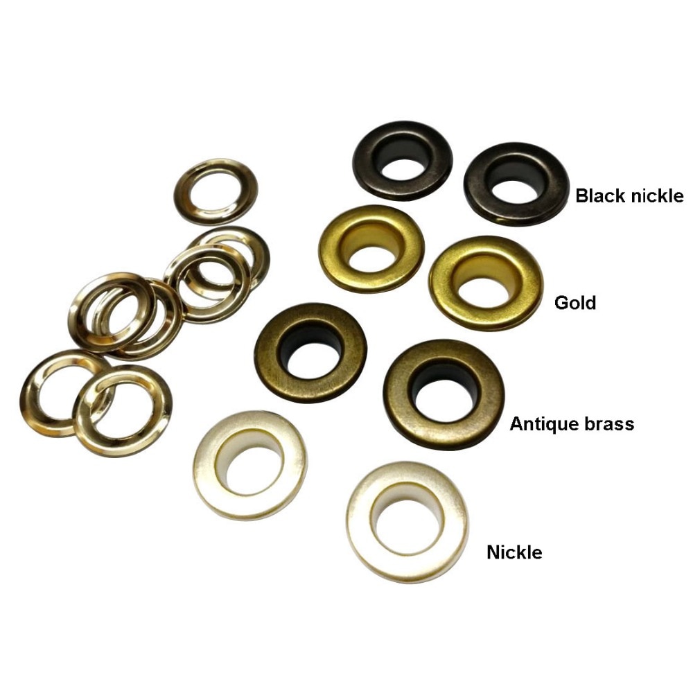 Œillets en fer métallique de 8mm avec œillets ronds en métal et rondelle, nickel noir, bronze/or, couleur plaqué, , 200sets/lot