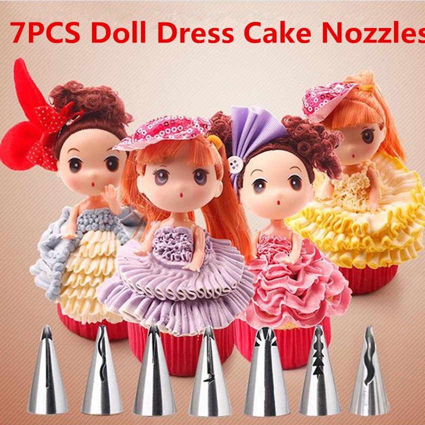 7Pcs Pop Jurk Russische Nozzles Pastry Bladerdeeg Rok Icing Piping Rvs Wedding Cupcake Decorating Tip Set Gereedschap
