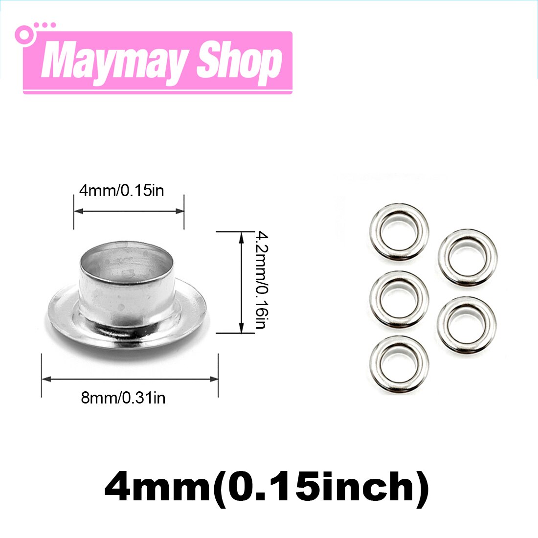 Juego de Ojales metálicos con arandelas para ropa, herramientas de artesanía de cuero, accesorios, zapatos, cinturón, tapa, bolsa, 4mm, 100 Uds.: Silver