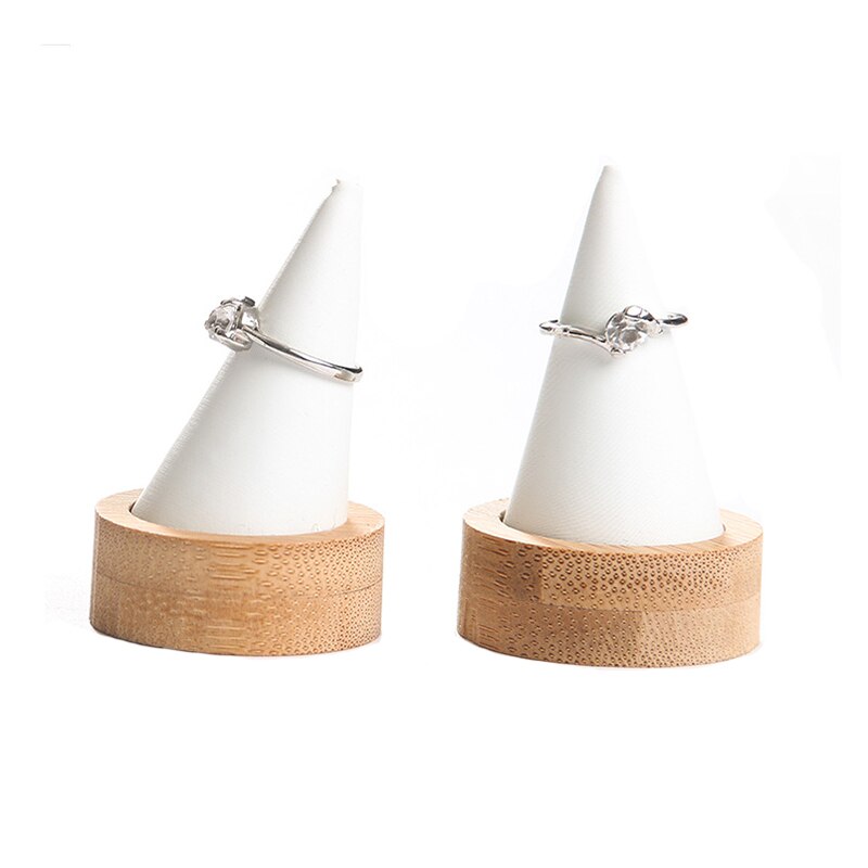 Bamboo White PU Fingertip Oblique Cone Ring Display Stand Case Ring Holder Jewelry Display Stand Ring Showcase Storage