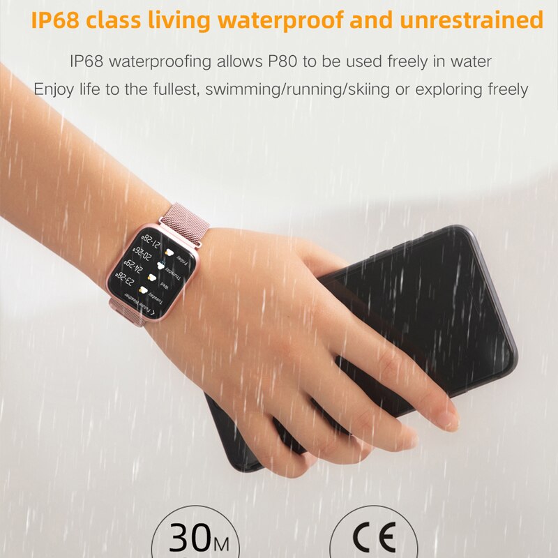 P80 hommes Smartwatch montre intelligente femmes IP68 étanche fréquence cardiaque pression artérielle pour IPhone Samsung Huawei