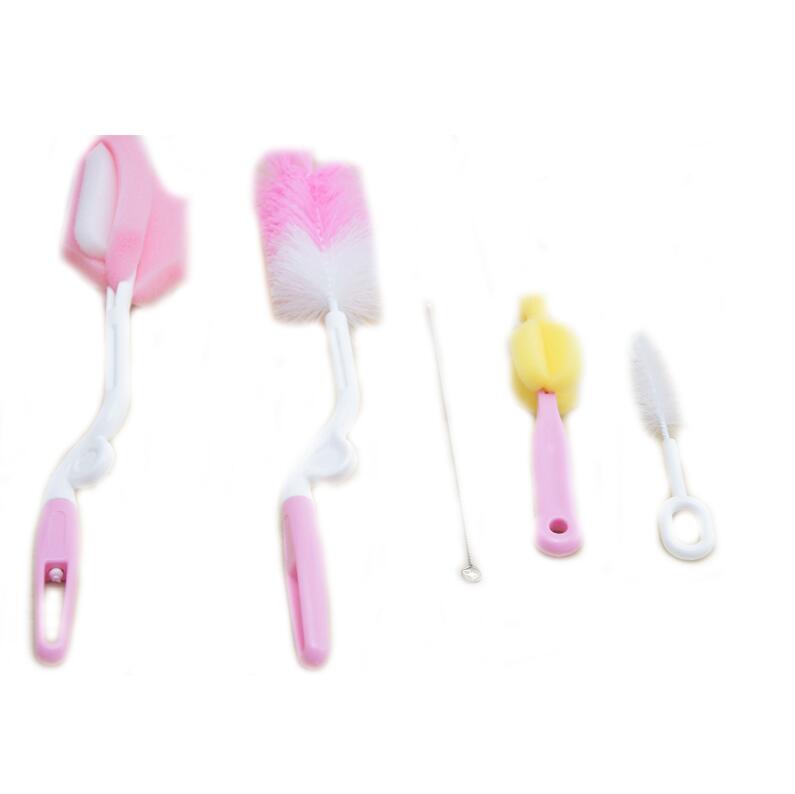 Escova para garrafa 360 graus, esponja garrafa escova de mamilos canudo criança multifuncional bico de esponja tubo de limpeza: 5 PC Lot Pink
