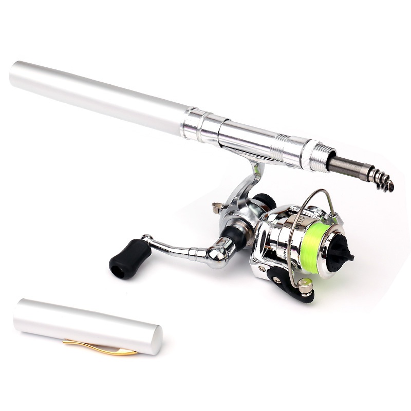 Portable Pocket Mini Fishing Combo Metal Rod +Spinning Reel Wheel Telescopic Fishing Pole Pen Shape Foldable