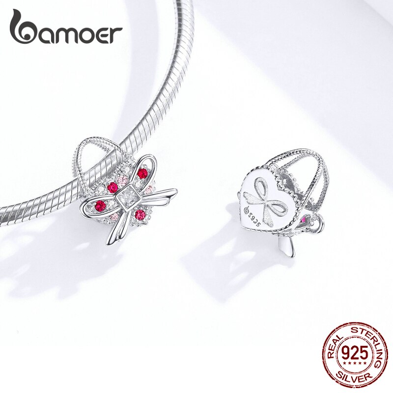 Bamoer Cuore Puro Bianco di Fascino Dello Smalto misura Originale Bracciale In Argento Sterling 925 FAI DA TE Monili Che Fanno Del Braccialetto Accessori BSC179