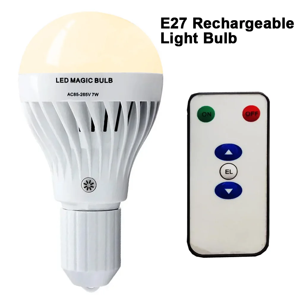 7w e27 led-pærer genopladelig nødlampe med led-pære, varm hvid/hvid til soveværelse  ac 85-265v med ir-fjernbetjening: Varm hvid