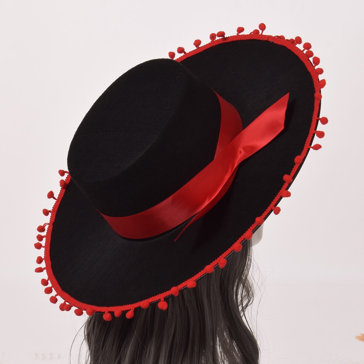 Spanish Hat Black and Red Matador Hat Spanish Bull Fight Hat Black Sombrero Hat