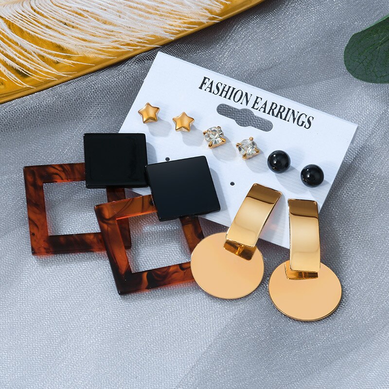 Statement Korean Acrylic Earrings Set Summer Geometric Pearl Tassel Acetate Earrings for Women Vintage Jewelry: Combination 302