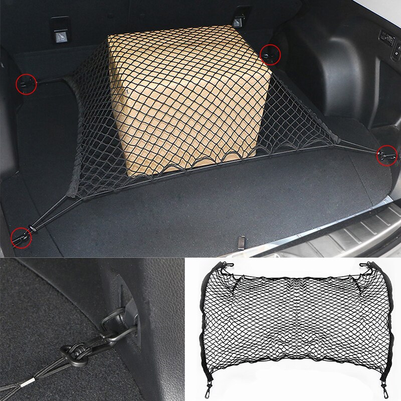 Universal bil bagagerum bagagerum opbevaring organisator nylon elastisk meshnet med 4 plast kroge bil tilbehør: Dæknet (1 lag)