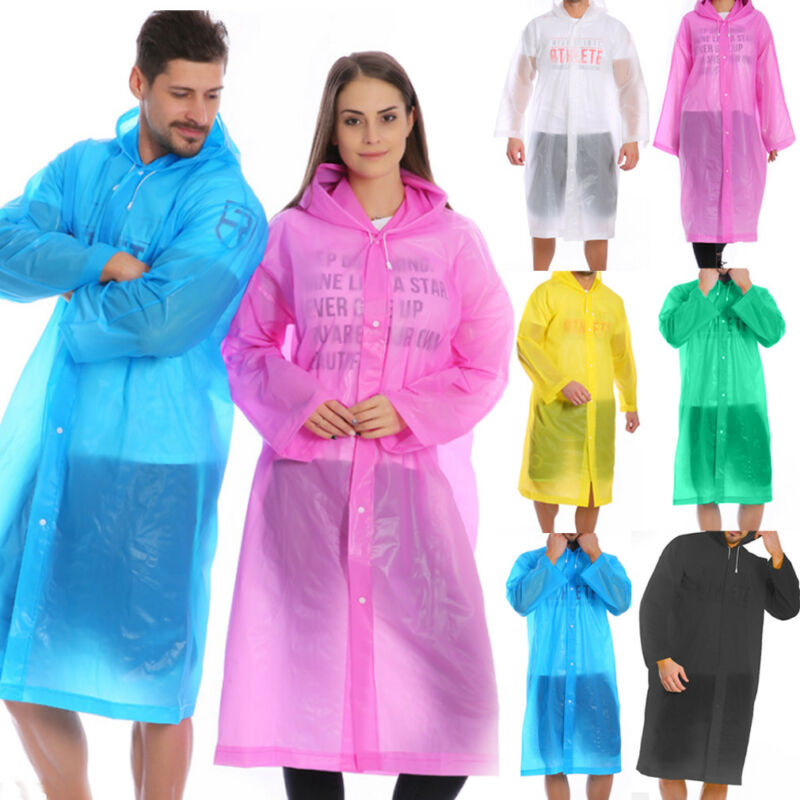 Kvinder mænd eva gennemsigtig regnfrakke bærbar udendørs rejse regntøj vandtæt camping hætteklædte ponchoer plast regntæppe