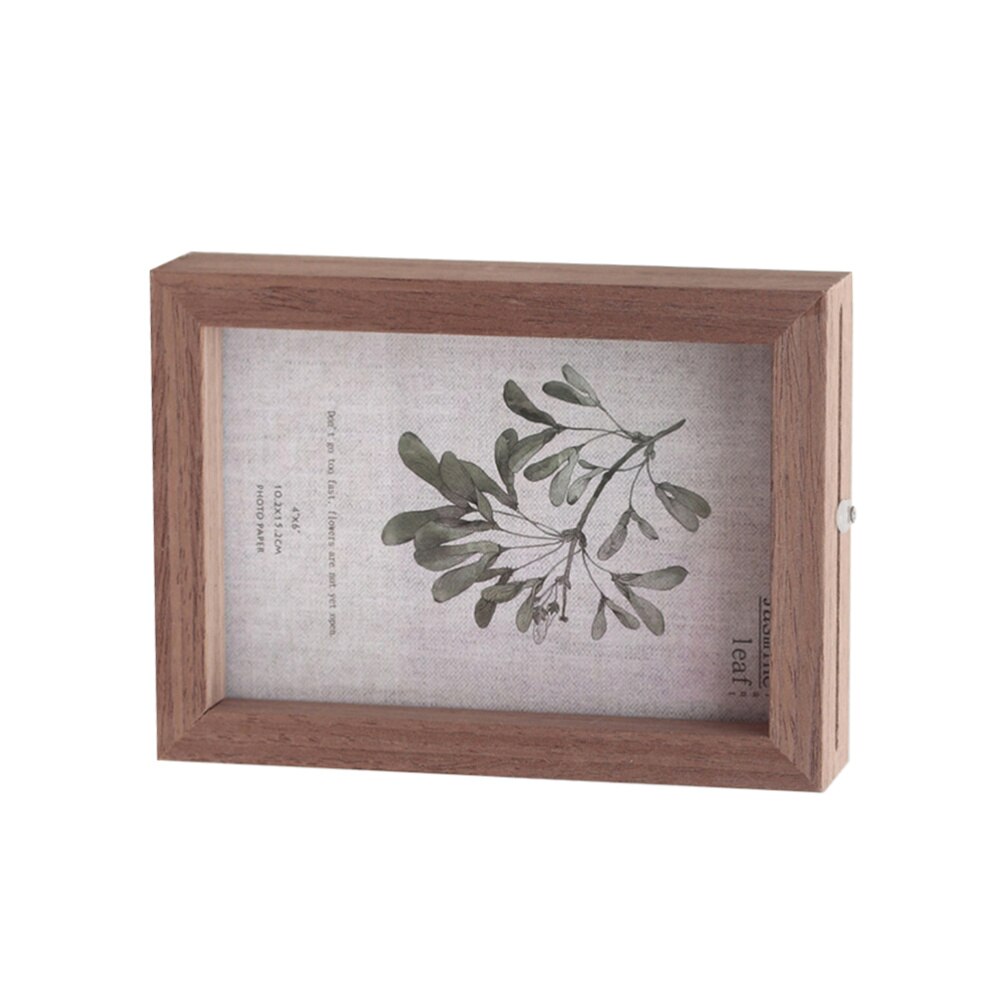 6 Inches Plant Dried Flower Leaves Specimen Box Double Sided Glass Photo Frame Wooden Table Decoration with Original Ph
