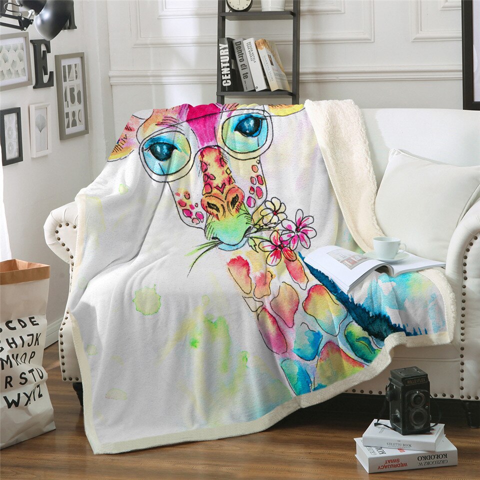 Grappige Giraffe Sherpa Deken Dieren Dekens Voor Bedden Regenboog Zonnebril Zachte Pluizige Mode Deken: Rood / 150cm x 180cm