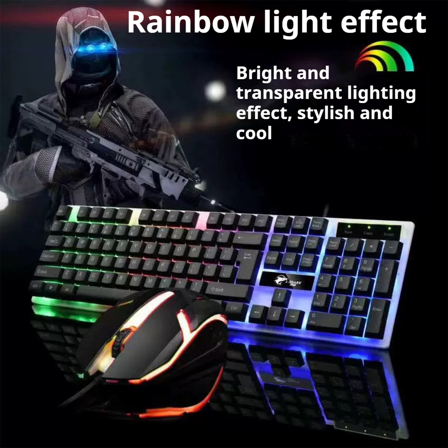 Gamer-Tastatur und Maus, PC-Gaming-Tastatur, RGB-Tastatur mit Hintergrundbeleuchtung, Gummi-Tastenkappen, kabelgebundene englische Tastatur, Maus, Gamer-Gaming-Maus