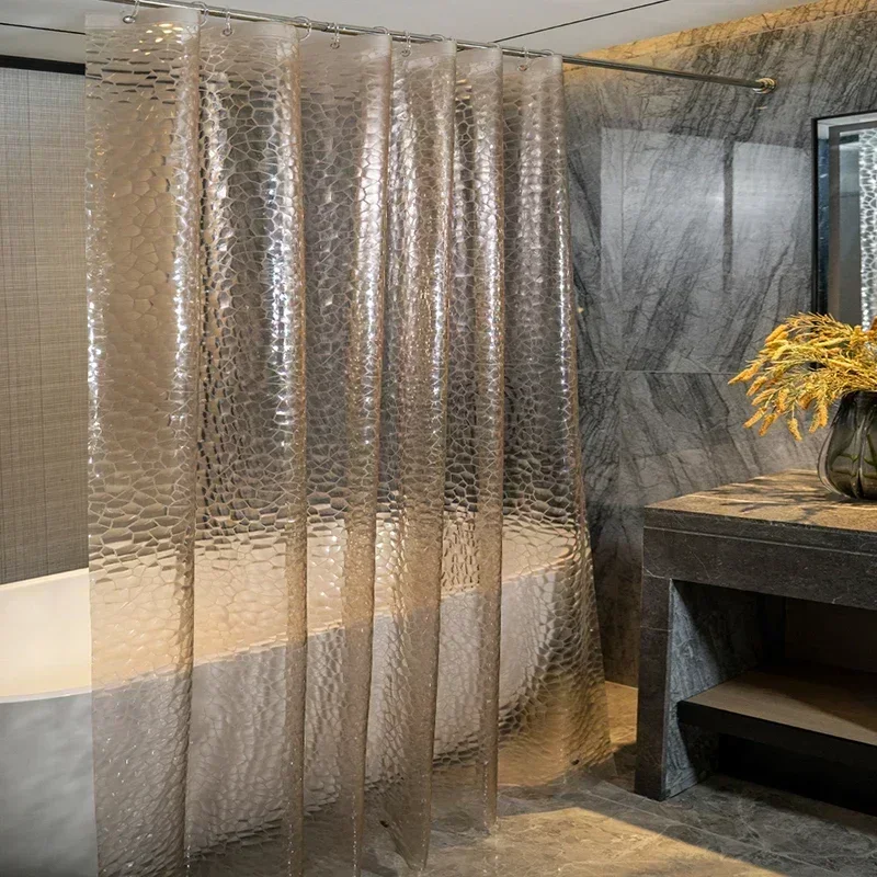 PEVA Clear Cobblestone Shower Curtain with 12 Hooks Water Splash Resistant Mildew Proof Bathtub Partition Bath Supplies