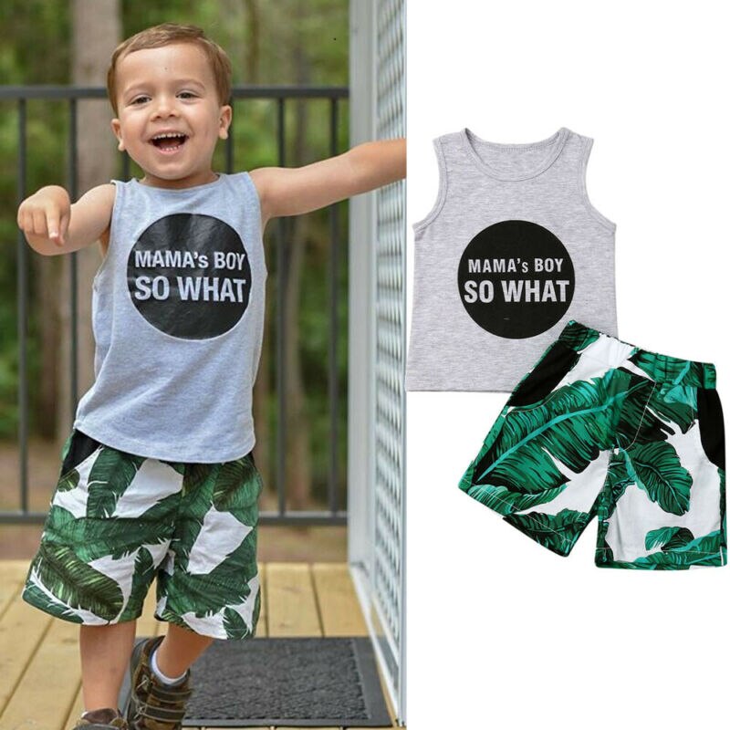 Toddler kid baby boy bomuld hawaii t-shirt toppe+bukser outfit sommertøj