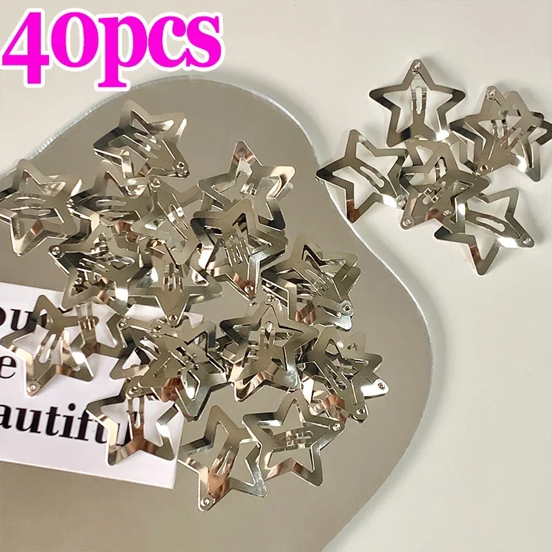 2/50 Uds Y2K pinzas para el cabello de estrella plateada para niñas estrella de filigrana Clip de presión de Metal pasadores joyería para el cabello sin níquel horquilla: YELLOW