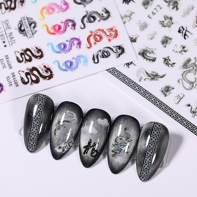 1 Vel Kleurrijke Chinese Draak Phoenixs 3D Nail Stickers Nail Stickers Diy Nail Art Decoratie