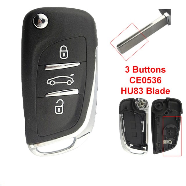 OkeyTech modificado Flip remoto de la llave del coche para Peugeot 307, 408, 308, 4007, 3008 para Citroen C2 C3 C4 C5 C6 VA2/HU83 CE0536/CE0523: 3BT HU83 0536