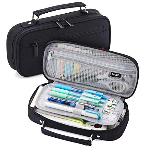 Schule Bleistift Fall für Kinder Große Leinwand Bleistifte Tasche Nette Nette Bleistift Box Doppel Layered Pencilcase Tasche Schule Student Lieferungen: Gray-pencil case