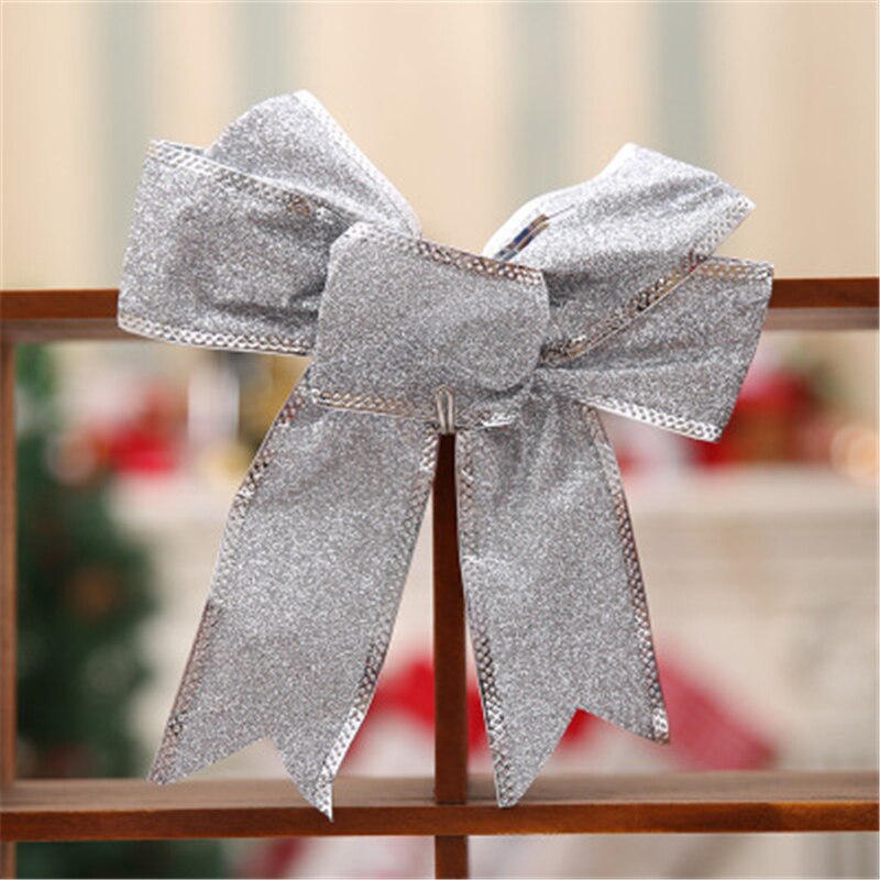 Decoracion navidad 25cm stora julrosor slips glitter rött band rosetter julgran dekor pilbågar julprydnad: Silver-