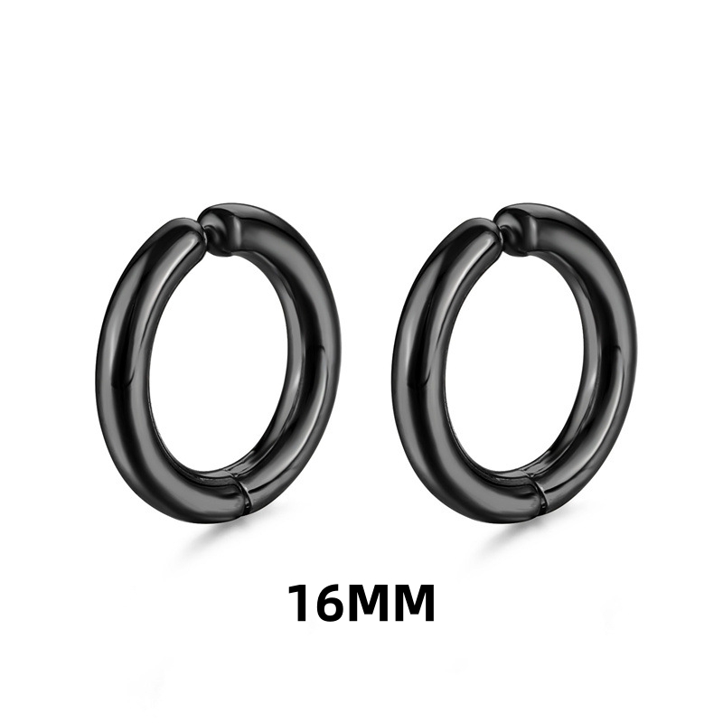 1 par de pendientes de aro falsos sin perforación, aros circulares de acero inoxidable Punk clásicos, pendientes con Clip para mujeres y hombres sin agujero: Zinc negro plateado
