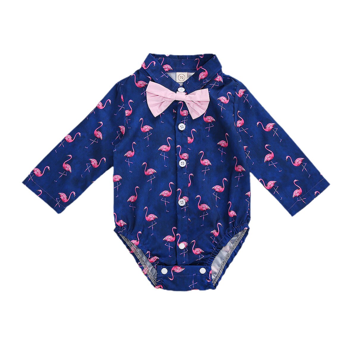 Pasgeboren Baby Jongens Kleding Baby Lange Mouw Turn-Down Kraag Romper Kids Bow Tie Single-Breasted Shirt peuter 0-18M: Blauw / 90