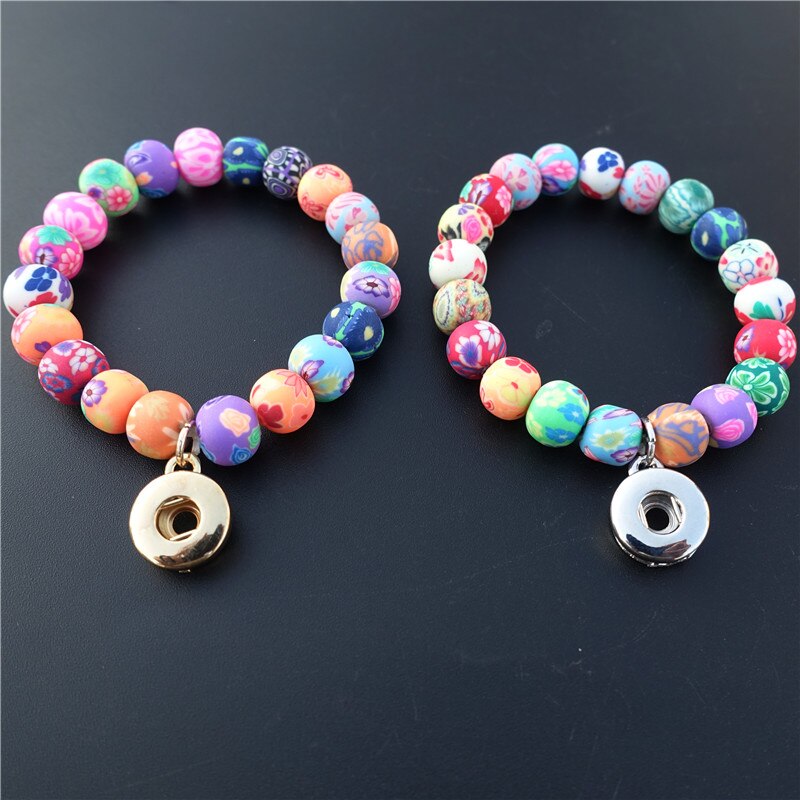 Fimo Klei Kralen 12Mm Drukknoop Armband Elastische Multicolor Handgemaakte Kinderen Meisjes Kids Sieraden: 2 colors mix
