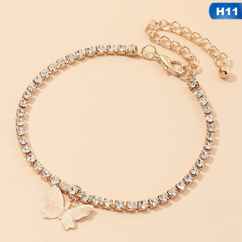 Nowy kubański Link bransoletka motyl złoty kryształ Rhinestone Charms łańcuch ręczny bransoletka dla kobiet biżuteria hurtowo: BL6030H11
