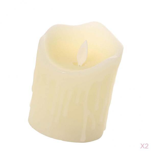 2Pcs Flameless Wax LED Flickering Candles Dancing Battery Mood Lights