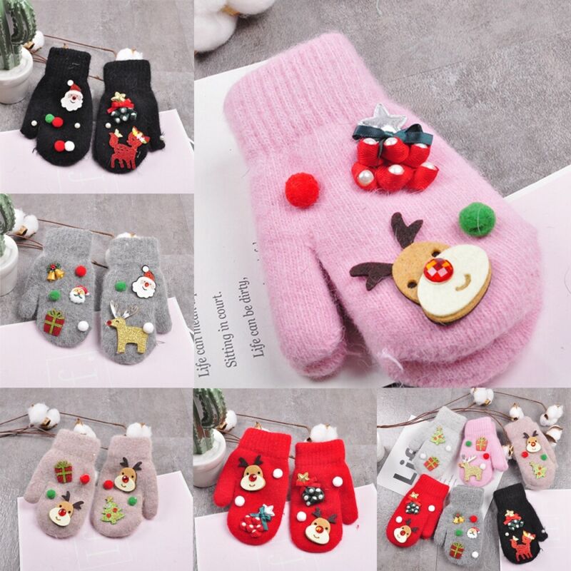 Imcute Christmas Baby Gloves Kids Full Finger Mittens Toddler Winter Warmer Gloves Girl Boy Xmas Infant Wool Mittens 3-10T
