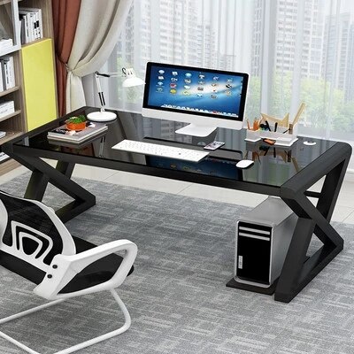 Simple Computer Desktop Desk 80CM Home Desk Tempered Glass Desk Game Gaming Learning Table