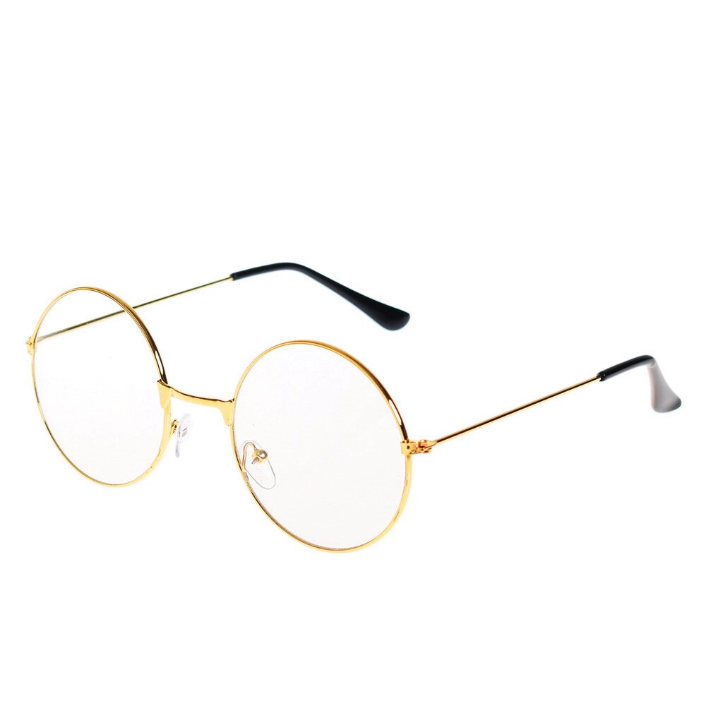 Store overdimensionerede runde glatte briller retro metalramme klar linse cirkel briller til kvinder mænd øjenpleje dekorativt værktøj: Guld