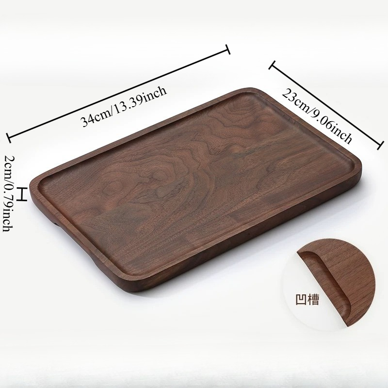 Black Walnut Wood Tray Household Wooden Tea Tray Put Cups Wooden Plate Coffee Dessert Storage Dinner Plate