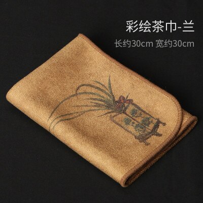 Painted tea cloth tea towel high-end tea towel cloth tablecloth absorbent tea set thick cotton linen Zen cloth pot mat: D