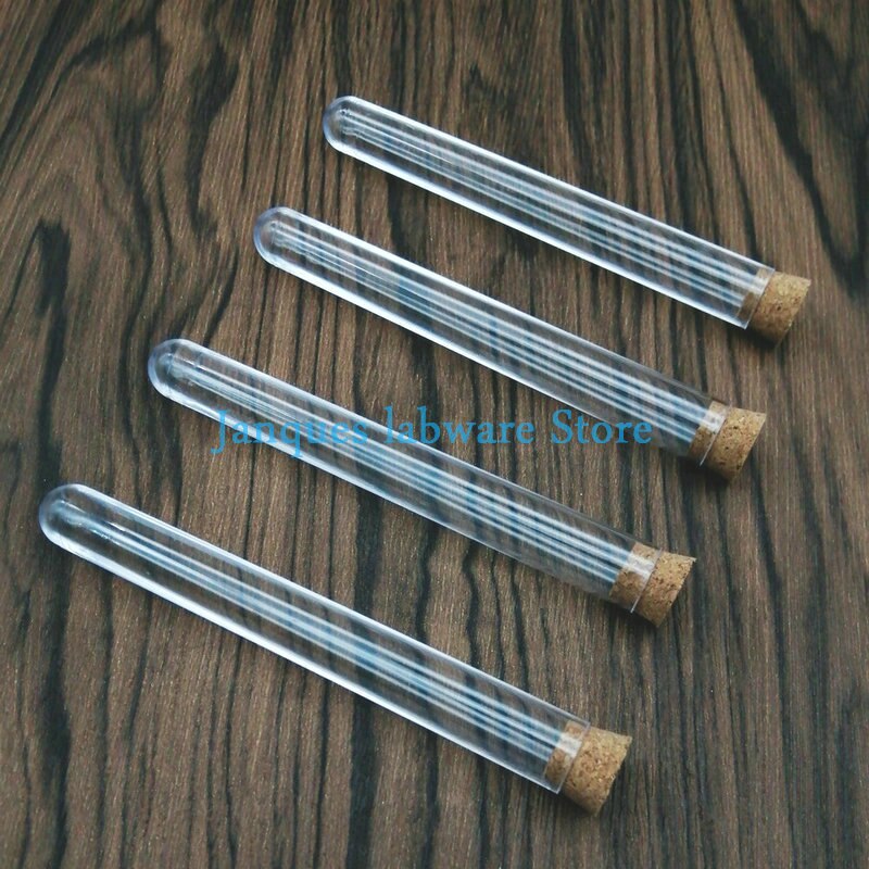 20Pcs 12x100mm Transparent Laboratory Clear Plastic Test Tubes With Corks Caps School Lab Supplies, Wedding Favor Tube