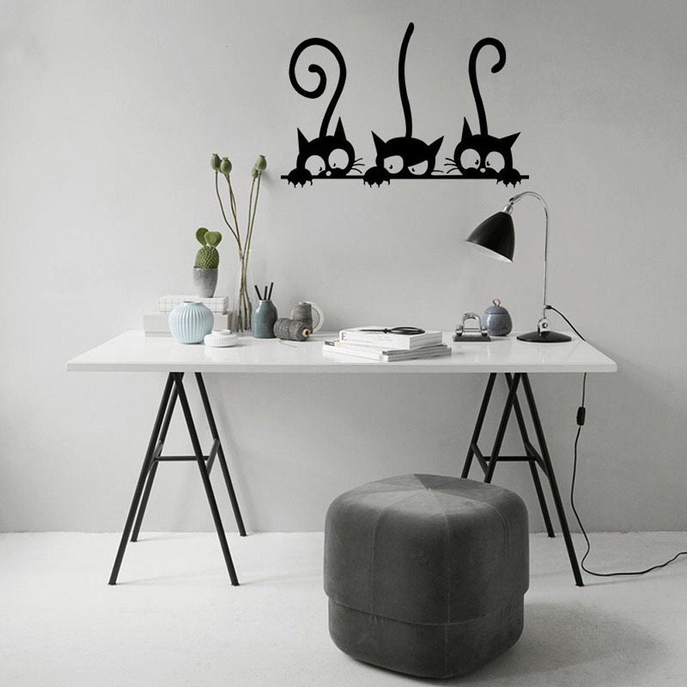 Tre sjove katte dyr wallsticker husholdningsværelse pvc vinduesmærkater vægmaleri gør-det-selv dekoration aftagelig 3d wallstickers boligindretning