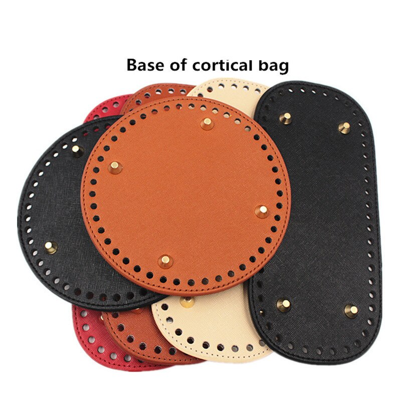1 Pc Oval Long Round Leather Bottom with Holes Rivet for Knitted Bag PU Leather Bag Accessories DIY Woven Crochet Bag Bottom