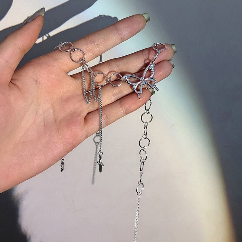 punk sommerfugl choker halskjede dame halsbånd gotisk hofte hopp rustfritt stål kjede stjerne anheng halskjede mujer smykker
