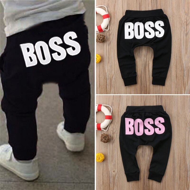 1-5Y Toddler Kids Baby Long Pants Boss Letters Print Infant Boy Girls Casual Trousers Long Pants Harem Pants