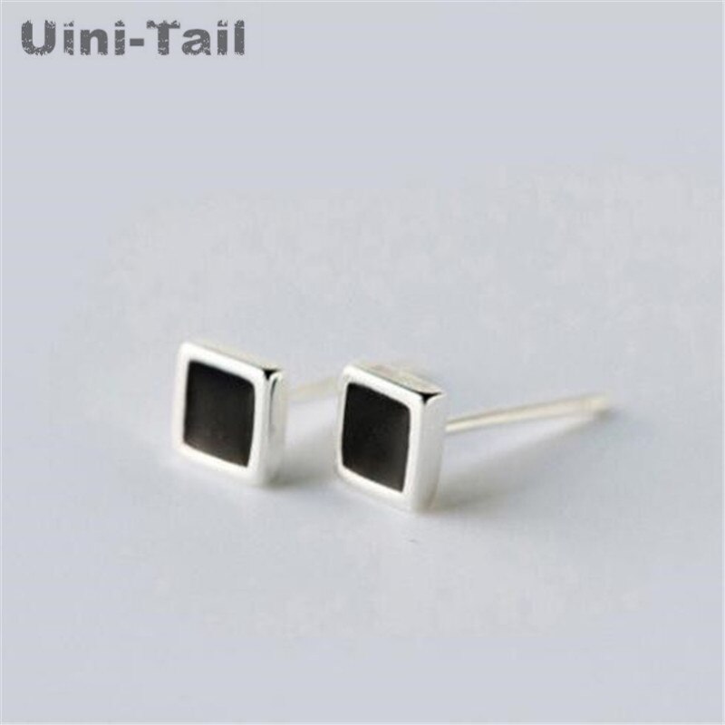 Uini-Staart Klassieke 925 Sterling Zilver Geometrische Zwarte Oorbellen Koreaanse Versie Van De Hipster Oorbellen Persoonlijkheid Mode GN366: Square