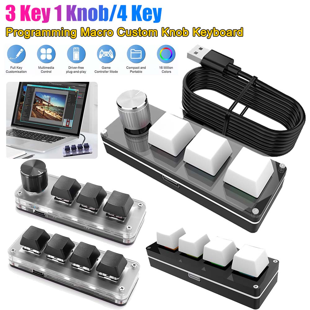 3 Key 1 Knob/4 Key Programming Macro Custom Knob Keyboard Gaming Keypad RGB Wired USB Mechanical Gaming Keyboard Mini Button