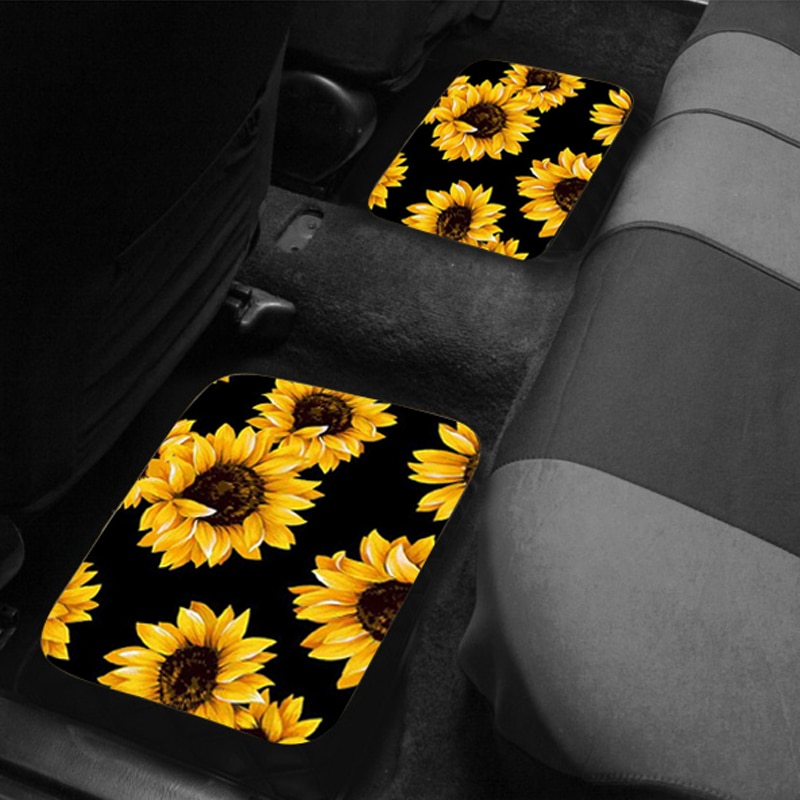 Juego de 4 Uds. De alfombrillas blandas para coche, alfombrillas para el suelo con estampado 3D en amarillo y negro, accesorios para el coche