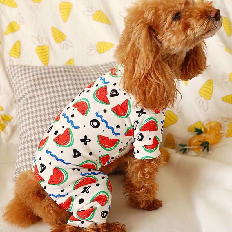 Hundepyjamas kæledyrsrød jumpsuit åndbar forår sommer vandmelon nattøj til chihuahua yorkshire kostume xss-xl doggyzstyle