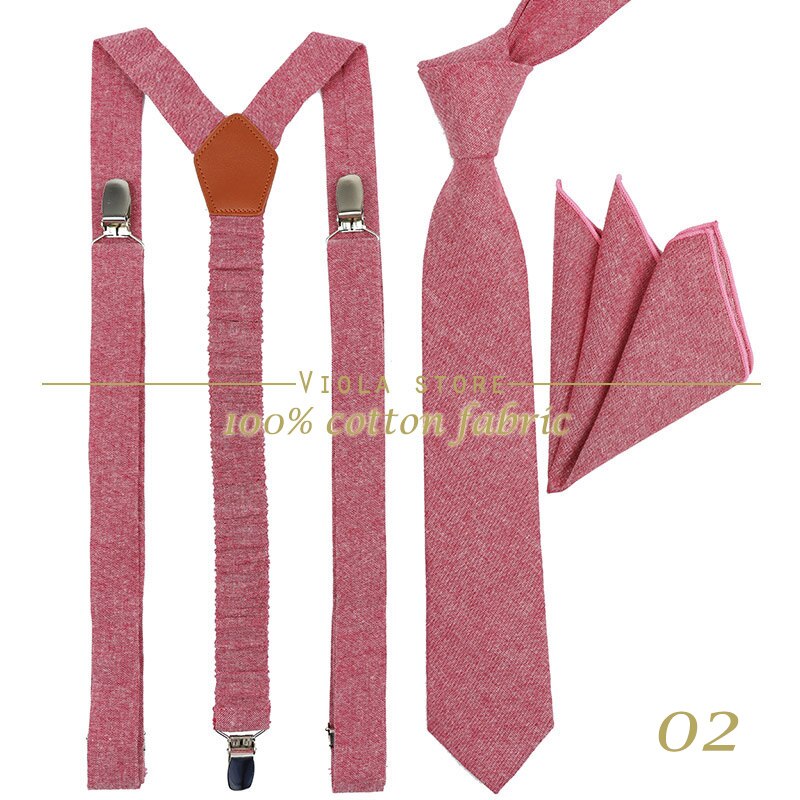 Pfirsichblau-lavendelfarbenes, einfarbiges baumwoll-set mit 2.5cm hosenträgern und 6cm krawatten, krawattenhalter, einstecktuch, verstellbarem riemen, hochzeitsaccessoire: Nr . .02