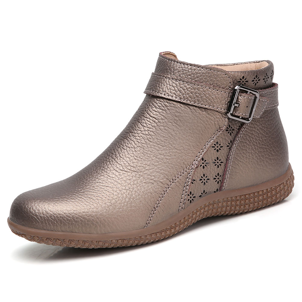 Primavera botas de inverno botas de neve sapatos de couro genuíno deslizamento em botas de tornozelo de chelsea botas planas de botas curtas senhoras botas de outono: brown KL.B1900 / 41