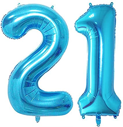 Ballonnen 21/12 Blauw Lot Twee Nummer Ballonnen 1 En 2 Verjaardag/Anniversary 12/21 Opblazen Met Lucht Of Helium 40 inch 100 Cm