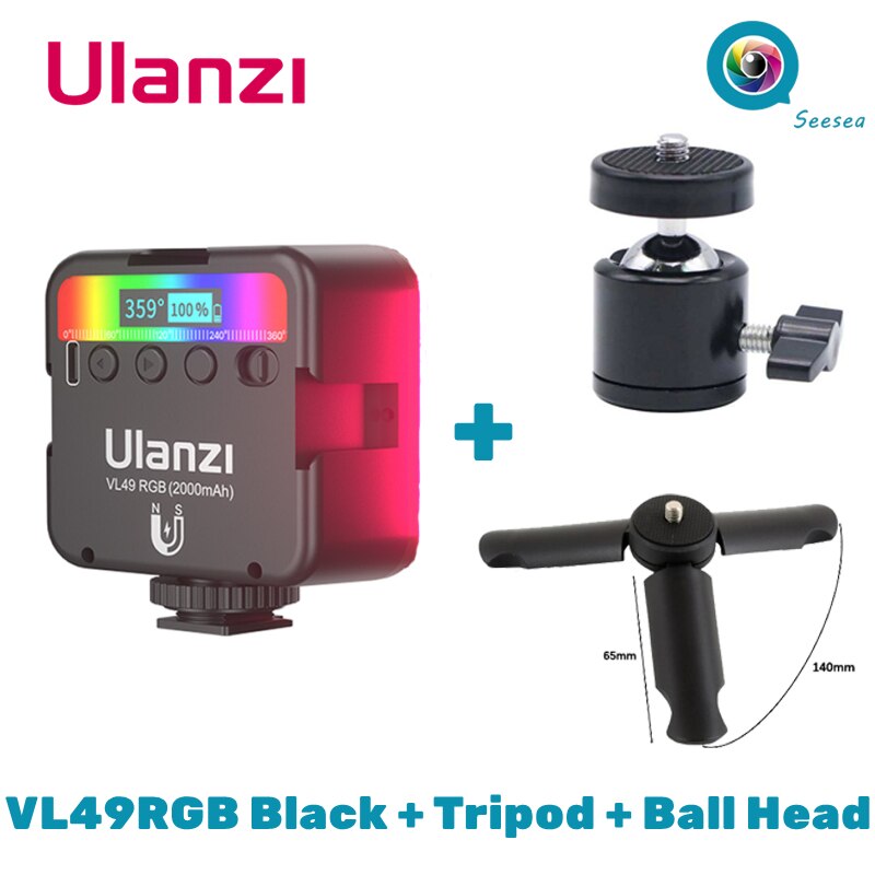 Ulanzi VL49 Mini RGB Video Licht Beleuchtung für Fotografie pavotube RGB LED Video Kamera Licht Vlog Füllen Licht Live: RGB Schwarz Bausatz